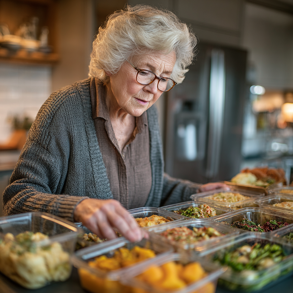Aktívni seniori používajúci tablet na plánovanie stravy